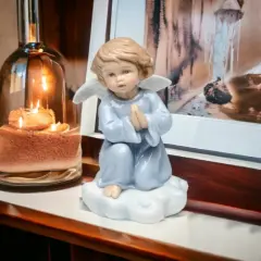 Ceramic Praying Angel on Cloud Figurine, Home D&eacute;cor, Religious D&eacute;cor, Religious Gift, Church D&eacute;cor, Baptism Gift