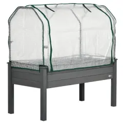 Wooden Raised Garden Bed with Roll-Up Greenhouse Cover for Vegetables