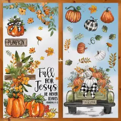 55 PCS Fall Window Cling Sticker, Thanksgiving Autumn Harvest Leaves