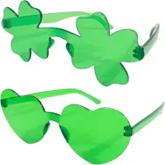 4E's Novelty Set of 2 Green Sunglasses for Adults, Shamrock & Heart Shaped, St Patricks Day Glasses for Women & Men Party Outfit Accessories