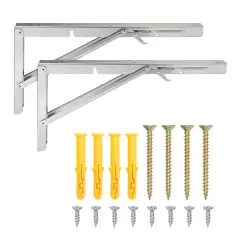 2 Pack Folding Shelf L Brackets, 14 x 6.5 Inches Collapsible Hardware with Locking Hinge for Home, Garage Shelves, Holds 140lbs Silver