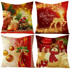 4Pcs Christmas Pillow Case Cover Set Sofa Pillowcase Cushion Cover Home Decor