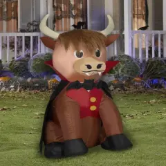 3.5' Gemmy Airblown Inflatable Halloween Highland Cow as Vampire Yard Decoration 554026