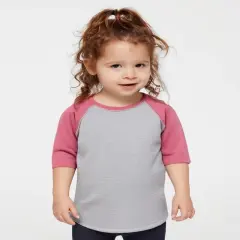 Rabbit Skins&reg; Comfortable Toddler Baseball 3/4 Sleeve Tee - 3330 Vntg Hth/Vng Ht Pnk