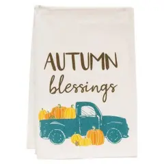 Autumn Blessings Vintage Blue Truck Cotton Dish Towel 28x28 Inch Machine Washable Fall Kitchen Linen