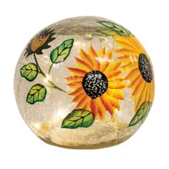 Sunflower Glass Light Orb with LED Lights for Tabletop or Shelf Decor