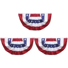 Set of 3 American Flag Bunting - 34.5" x 18.5" Patriotic Pleated Fan Flag, USA Half Fan Banner for 4th of July, Independence Day, Memorial Day - Indoor & Outdoor Decorations Multicolor