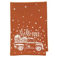 Hello Fall Pumpkin Truck Cotton Dish Towel Burnt Orange Rustic Autumn Kitchen Decor