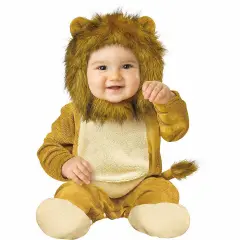Infant Lion Costume Soft Plush Hooded Jumpsuit Mitts and Tail