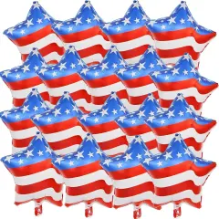 18 Pieces 18 Inches American Flag Stars Balloons, USA Red White Blue Aluminum Foil Balloons for 4th of July, Independence Day Patriotic Birthday Party Decorations