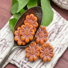 *6* 18mm Metallic Pink Washed Opaque Orange Daisy Flower Beads