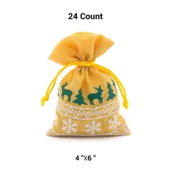 Christmas Faux Linen Bags Perfect 4&rdquo; x 6&rdquo; Size for Gifts