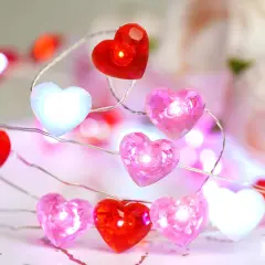 Libreath Valentines Day Decor 10 ft 40 LEDs Red White Pink Heart String Lights Battery Operated Garland Valentines Day Lights with Timer Valentines Day Decorations for The Home Indoor Mother's Day
