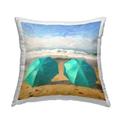 Umbrellas & Beach Waves Design by GraffiTee Studios Outdoor Printed Pillow 
