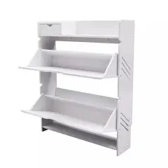2-Layer Flip Drawer Shoe Storage Cabinet Organizer PVC Narrow Shoe Rack Stand