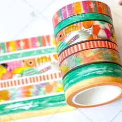 Beach Ocean Bright Colors Summer Stars Tye Dye Washi Tape Set August 2024 - W114