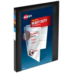 Avery Heavy-Duty View 3 Ring Binder, 0.5 Inch One Touch Slant Rings, 135-Sheet Capacity, DuraHinge, 0.7 Inch Wide Spine, Customizable Clear Cover and Spine, 1 Black Binder (79381)