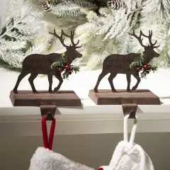 Wooden/Metal Reindeer/Dashshund Stocking Holder Set of 2-"Reindeer"