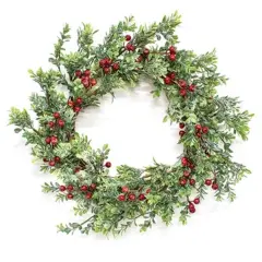 Frosted Boxwood Gooseberry Wreath 20 Inch for Winter and Christmas Decor