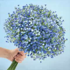 Babys Breath Artificial Flowers Bulk, 10Pcs Fake Gypsophila Bouquet Flowers Real Touch Faux Babies Breath Arrangement for Wedding Floral Party Home Centerpieces Vase Decoration, Blue