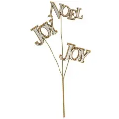 Wooden Noel Joy Word Pick with Silver Finish for Holiday Floral Arrangements