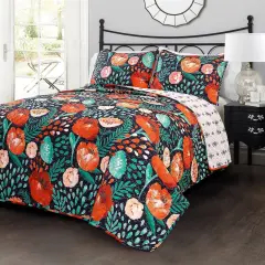 3-Piece Cotton Quilt Set with Floral Print and Reversible Design Bedding for Summer Nights