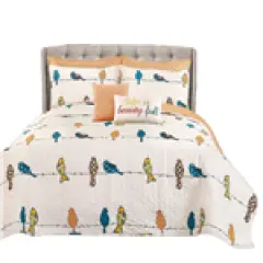 Polyester Birds on Wire Quilt Set with Reversible Design and Decorative Pillows