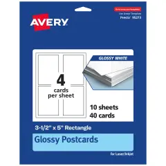 Avery 3-1/2" x 5" Rectangle, Glossy White Postcards