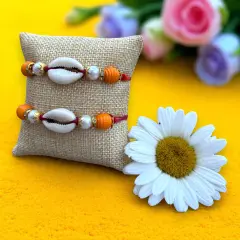 Rakhi For Brother Set Of 2 Shell Rakhi Bhaiya Bhabhi Bracelet on Festival of Raksha Bandhan - Roli Chawal Greeting Card Rakhshabandhan Gifts