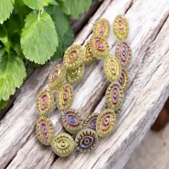 *10* 14x11mm Metallic Volcano Washed Matte Peridot Mystic Eye Beads