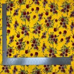 1 Yard Liverpool Knit Floral Print Fabric Stretch Crepe Texture Floral Knit for Sewing and Apparel 58"-60" Width Mustard