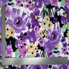 1 Yard Elegant ITY Knit Floral Print Fabric for Tops Dresses and Skirts 58"-60" Inches Width Purple/Taupe
