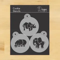 Safari Animals Cookie Set: Rhinoceros, Hippopotamus, Elephant | C829 by Designer Stencils | Cookie Decorating Tools | Baking Stencils for Royal Icing, Airbrush, Dusting Powder | Reusable Plastic Food Grade Stencil | Easy to Use & Clean Stencil
