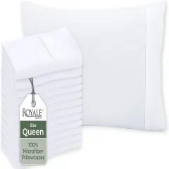 White Pillowcase Set of 12 - Queen 20"x30" Bed Pillow Cover - 1800 Brushed Microfiber - Wrinkle & Fade Resistant - Bulk Pillow Cases - Hotel Quality Pillowcase 12 Pack (Queen, White)
