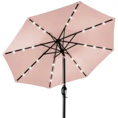 Best Choice Products 10ft Solar LED Lighted Patio Umbrella w/ Tilt Adjustment, UV-Resistant Fabric Rose Quartz