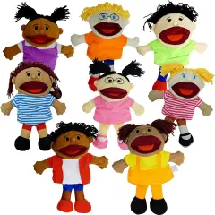4E&rsquo;s Novelty 8 Pack Multicultural Hand Puppets for Kids with Movable Mouth&mdash;Soft Plush for Puppet Show Theater