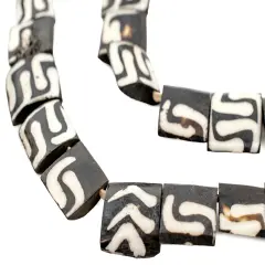 The Bead Chest Batik Bone Beads - Full Strand of Fair Trade African Beads (Rectangle, Traditional Design)