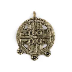 The Bead Chest Brass Circular Cross Tribal Baule Connector Pendant (39x50mm): African Tribal Metal Pendant for DIY Jewelry and Necklace