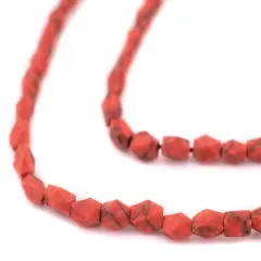 The Bead Chest Coral-Style Faceted Rectangle Afghan Stone Beads 4mm Afghanistan Red 14 Inch Strand
