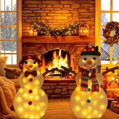24 Inches and 28 Inches Set of Two Light Up Snowman Duo Indoor Outdoor Holiday Decor