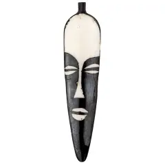The Bead Chest Elongated Mask Batik Bone Feather Pendant 100x22mm Kenya African Black and White Flat Handmade