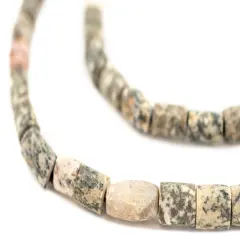 The Bead Chest Ancient Beige Cylindrical Mali Granite Beads 11mm African Brown Cylinder Stone Large Hole 28 Inch Strand Handmade