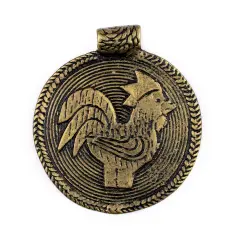 The Bead Chest Brass Rooster Baule Bead Pendant (58x52mm): African Tribal Metal Pendant for DIY Jewelry and Necklace