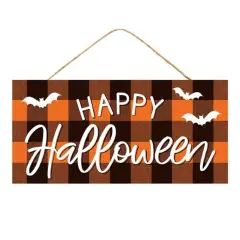12" Wooden Sign: Happy Halloween Check