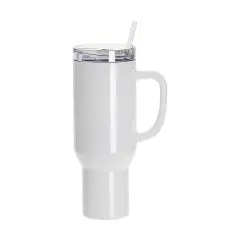 Craft Express 40oz White Travel Tumbler with Lid, Straw & Handle, Sublimation Ready