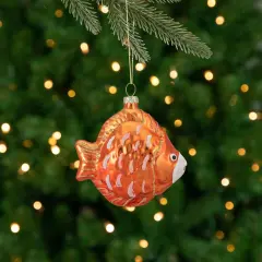 Northlight Metallic Discus Fish Glass Christmas Ornament - 3.75" - Orange