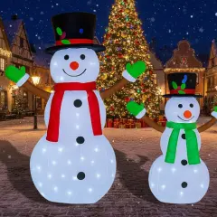 2 Piece Holiday Lighted Snowman Duo Pop-Up Christmas Decoration 42" & 28"