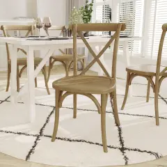 Emma and Oliver Hensler Weather-Resistant Wood Look Stackable Resin Cross Back Chair for Indoor/Outdoor Use Chestnut