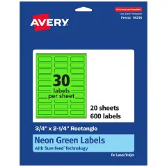 Avery Neon Green Paper Labels, 0.75" x 2.25" Rectangle