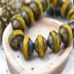 *15* 9x7mm Golden Mustard Opal Picasso Saturn Beads